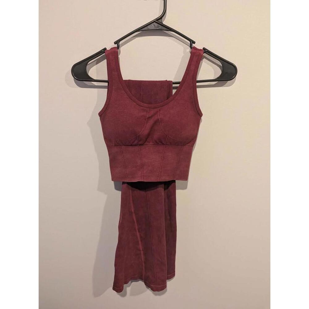 No Boundaries Maroon 2 Piece Workout Set - Flared Leggings & Crop Top